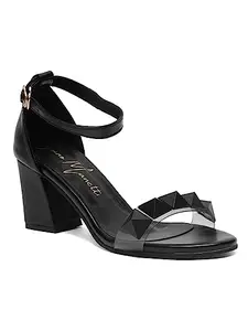 Bruno Manetti Women's Black Slipon Back Strap With Buckle & Upper Triangle Studs Round Toe Comfort Heel Sandels