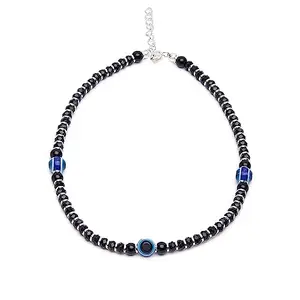 ZAVYA 925 Sterling Silver Evil Eye Adjustable Rhodium Plated Beaded Anklet (Single) | Gift for Women & Girls | With Certificate of Authenticity & 925 Hallmark