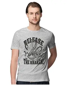 ALLEN BLACK Men's Regular Fit T-Shirt Release The Kraken - Sea Monster 100% Cotton T-Shirt Melange Grey_KRAKKNKN-Melange Grey 5XL Men Round_