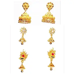 Traditional One Gram Micro Gold Plated Jhumka/Jhumki Earrings for Women and Girls | 1 big and 2 small size jhumka(Combo of 3)