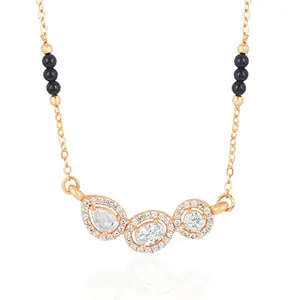 MINUTIAE Stylish Three White Stone Pendant Necklace Black Beads Mangalsutra For Women With Extendable Chain (Rose Gold)