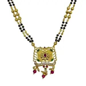 Digital Dress Room Short Ad Mangalsutra Multi Stone Flower Pendant Gold & Black Beads Chain Stylish Gold Plated Necklace Fancy Mangalsutra Maharashtrian Tanmaniya Designs For Women (19 Inches)