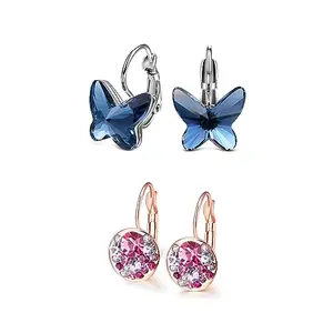 Yellow Chimes Earrings for Women and Girls | 2 Pair Combo of Pink Crystal Clip On Earrings and Butterfly Designed Stud | Birthday Gift for Girls and Women Anniversary Gift for Wife
