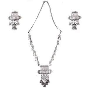 TEEJH Rihana Silver Oxidised Necklace Set For Women