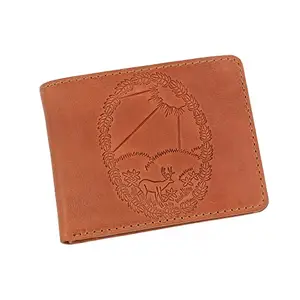 Karmanah Vintage Genuine Leather Embossed Wallet Deer in Jungle Added RFID Protection (Cognac)