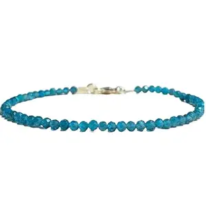 LKBEADS Blue Apatite Bracelet with Gold Plated Clasp – 2.5mm Round Beads – Faceted Cut – 7 inch – Healing, Fashion, Gift, Spiritual, Yoga|LK_STACK_01388
