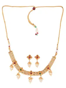 SARAF RS JEWELLERY Floral Multi Coloured Stone Traditional Jewellery set, Pearl Choker Necklace Set for Women & Girls