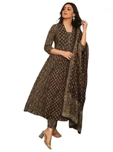 ANNI Designer Women's Viscose Printed A-Line Kurta Set with Pant and Dupatta | Ethnic Wear Dress | V-Neck | 3/4 Sleeve Indian Traditional Outfit for Women