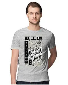 ALLEN BLACK Men's Regular Fit T-Shirt Samurai Duel - Japanese Manga 100% Cotton T-Shirt Melange Grey_SAMDUELL-Melange Grey 2XL Men Round_