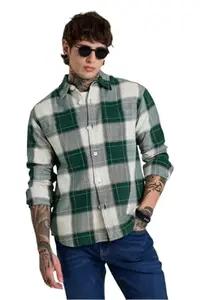 SNITCH Mens Overshirt | Checkered Pattern | 100% Polyester, Relaxed Fit, Spread Collar, Buttoned Closure, Machine Washable, Casual Wear |Green