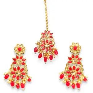 ACCESSHER Gold Tone Maangtikka Earring Set for Women Girls | Floral Kundan Work, Traditional Look | Latest Stylish Traditional Jewellery Set for Women & Girls (Design 2)