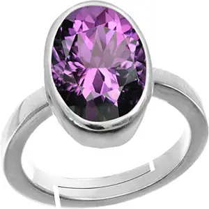 Anuj Sales 15.00 Ratti 14.50 Carat Amethyst Silver Plated Ring Katela Ring Original Certified Natural Amethyst Stone Ring Astrological Birthstone Adjustable Ring Size 16-24 For Men and Women,s