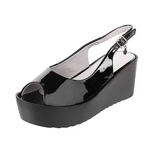 Mochi Women Black Fashion Sandals-6 UK (39 EU) (34-9531)