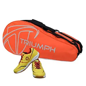 Gowin Badminton Shoe Smash Yellow Size-6 with Triumph Badminton Bag 303 Orange/Grey