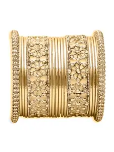 OOMPH Jewellery Combo of 16 Antique Gold Floral Design Bangle Set for Women & Girls Stylish Latest - Size 2.6 (BBA83_Z)- For Women & Girls Stylish Latest