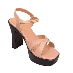 LUVFEET Block Heel Fashion Sandal For Women's (Peach, numeric_3)
