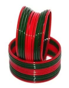 Red And Green Plain Glass Bangle Set (Pack of 48) (2.8)