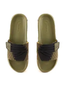 CHUPPS Cross Men's Casual Sliders & Flip-Flops with PowerGrip | 100% Biodegradable Eco-Friendly Slip-On Footwear | Lightweight, Flexible & Stylish Slip-On Slippers for Men - Olive
