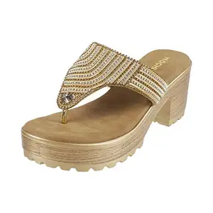 Mochi Mochi Women Gold Beaded Sandals 3-UK (36 EU) (35-4195)