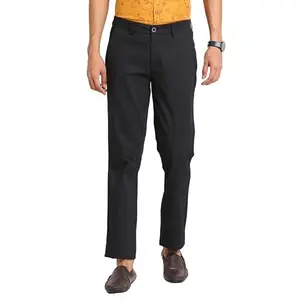 Turtle Men Cotton Stretch Charcoal Checkered Ultra Slim Fit Flat Front Casual Trouser