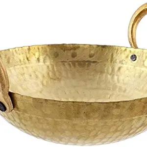 Brass Multi Purpose Hammered Kadhai Pital Kadai Karahi Frying Pan for Cooking Serving (3.5 Litre)