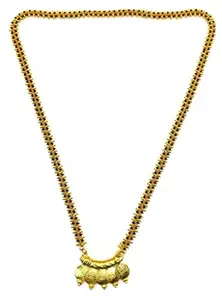 Digital Dress Room Digital Dress Women's Jewellery Gold Plated Mangalsutra Necklace 28-inch Length Chain Golden 5 Laxmi Coin Vati Tanmaniya Pendant Traditional Black & Gold Beads Single Line Layer Long Mangalsutra