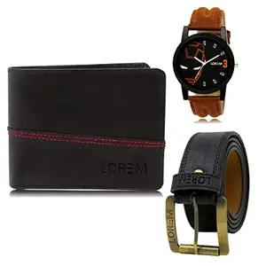 LOREM Watch-Artificial Leather Belt & Wallet Combo for Men (Fz-Lr04-Wl07-Bl01)