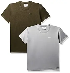 Charged Brisk-002 Melange Round Neck Sports T-Shirt Olive Size Xs And Charged Play-005 Interlock Knit Geomatric Emboss Round Neck Sports T-Shirt Light-Grey Size Xs