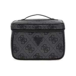 Guess Coal Logo Monogram Polyurethane Berta Toiletry Train Case