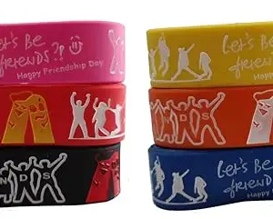 Friendship Day Silicone Wristbands, Multi-Colour Pack of 6, Decorative Design with Message For Boys & Girls Pack of 6