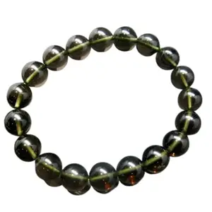 RRJEWELZ Natural Agni Manitite Tektite 10mm Round Shape Smooth Cut Beads 8 Inch Stretchable Bracelet For Men & Women. Unisex Bracelet For Healing, Meditation, Prosperity, Gift & Luck|STBR_RR_09927_8.0
