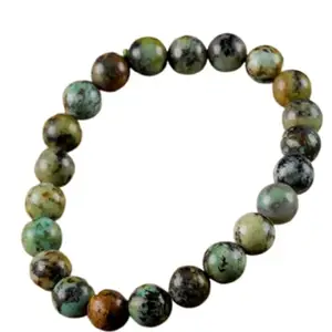 RRJEWELZ Natural African Turquoise Jasper 8mm Round Shape Smooth Cut Beads 7.5 Inch Stretchable Bracelet For Men & Women. Unisex Bracelet For Healing, Meditation, Prosperity, Gift & Luck|STBR_RR_09821_7.5