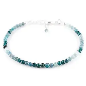 LKBEADS Silver Plated Bracelet with Blue Faceted Grandidierite Beads – Round 3-3.5mm – 7 inch Adjustable – For Men & Women|LK_STACK_03387