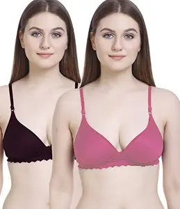 Women Padded Lace Cotton Non Wired Full Coverage Tshirt Bra Shaper Bra Push up Bra Teenage Bra Regular Use Bra Comfortable Bra PurplePinkSize 36 (BZ_Pad_Purple_Pink_Bra_36)