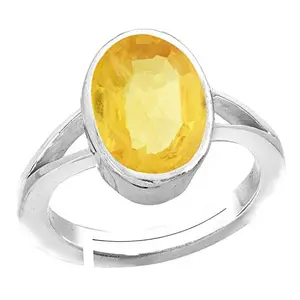 Anuj Sales 8.00 Ratti Yellow Sapphire Stone Silver Adjustable Ring Original and Certified Natural Pukhraj Unheated and Untreated Gemstone Free Size Anguthi for Men and Women