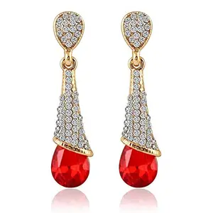 I Jewels Gold Plated Red Stone Studded CZ American Diamond Earring for Women (2707R)