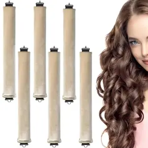 MAYCREATE® 6PCS Heatless Hair Curlers® Soft Satin Velvet No Heat Overnight Curling Rods with Hook, Flexible Blowout Styling Tools for Big Voluminous Curls, Comfortable All-Day Use, Beige