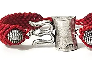 SAFFRON SHADES OM Trishul Victory Bracelet Premium Rakhi | Protection from Evil Eyes & Positivity | Red & Black | Greeting Card, Message Card, Roli Chawal & Gift Potli (OM Trishul Red)