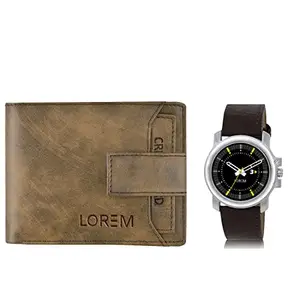 LOREM Combo of Men Watch & Artificial Leather Wallet-FZ-WL23-LR44