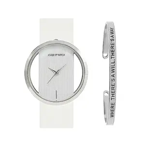 Joker & Witch Leather Women Saylor Analog Watch Bracelet Stack, White Dial, White Band