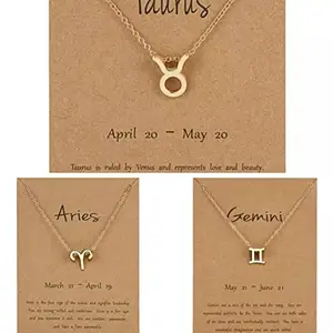 Pinapes Taurus, Aries & Gemini Star Signs Double Combo Nacklace Set for Girls & Women ! Pendant for Girl and Women ! Jewelry for Party ! Jewelry Accessories for Girl.