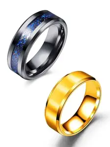 Amaal Rings for Men Combo Boyfriend gents friends girls Blue gold Silver Ring for Boys 2 Stainless Steel finger Rings Stylish Valentine Gifts Thumb band black ring for men mens ring Fashion AM221_17