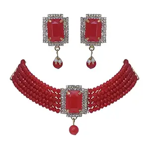 Darsha Collections Traditional Pearl Necklace Set for Women-249(Red)
