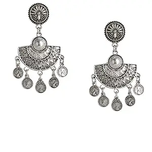 Accessher Oxidised silver Stud Earrings Circle shaped for women and girls | Navratri Jewellery |