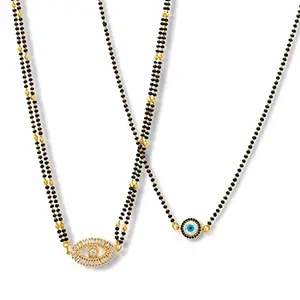 Digital Dress Room Combo Set of 2 Short Mangalsutra Designs length 18 inches and Long Mangalsutra Designs length 25 inches Gold Plated Evil Eye AD Pendant
