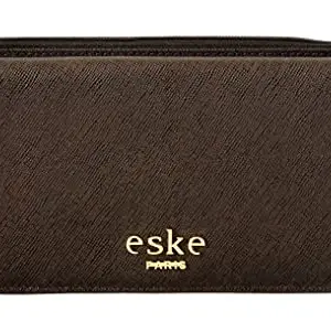 eske Kyle - Two fold Wallet - Genuine Quilted Leather - Holds Cards, Coins and Bills - Compact Design - Pockets for Everyday Use - Travel Friendly - for Women (Dark Brown Saffiano)
