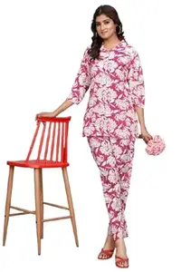 Designer Rayon Pink Coerd set with print | Short top with bottom pant|7F00013-3XL