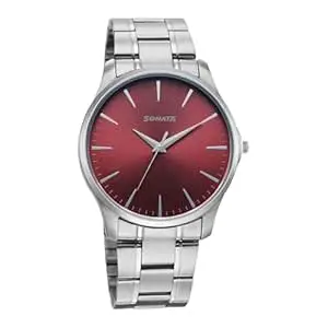 Sonata Ease with Red Dial Silver Metal Strap Watch for Men - 77163SM09W