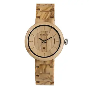 BEWELL Olive Wood Watch for Women, Equipped with Japanese Movement