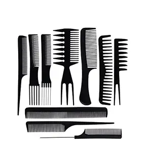 New Multipurpose 10 Pcs Pro Salon Hair Cut Styling Hairdressing Barbers Combs Brush Set Black
